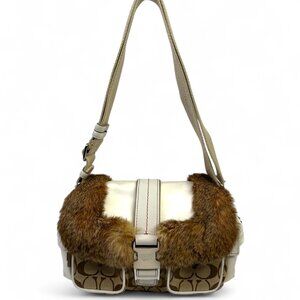 Coach Rabbit Fur Signature Ski Flap Shoulder Bag